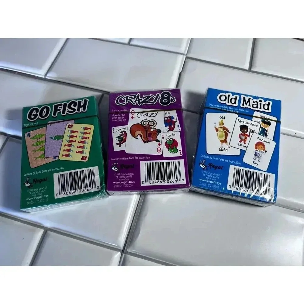 Regal Old maid, Go Fish, Crazy 8s Card Games Sealed Packages New Sock Monkey Kid